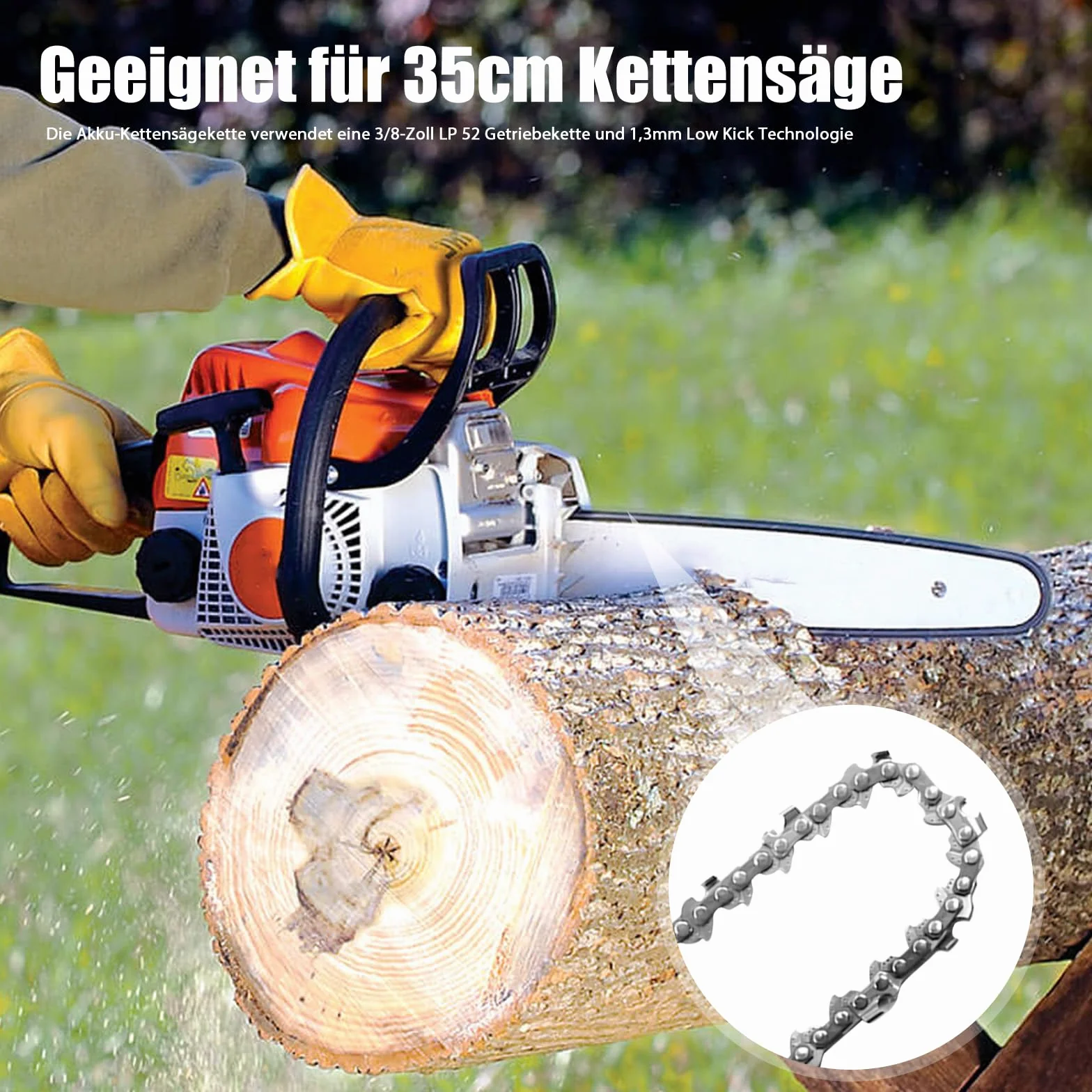 3 x Chaîne Tronçonneuse 35 cm, 3/8" LP 52 Maillons, Jauge 1,3 mm – Chaîne de Rechange Antirebond pour Guide 14 Pouces, Compatible avec Husqvarna Dolmar Einhell Makita Hitachi Oregon