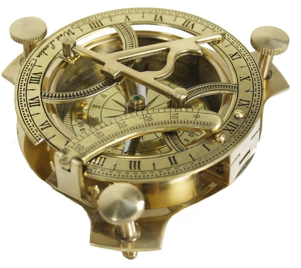 Boussole à cadran solaire de 10,2 cm – Cadran solaire en laiton massif.
