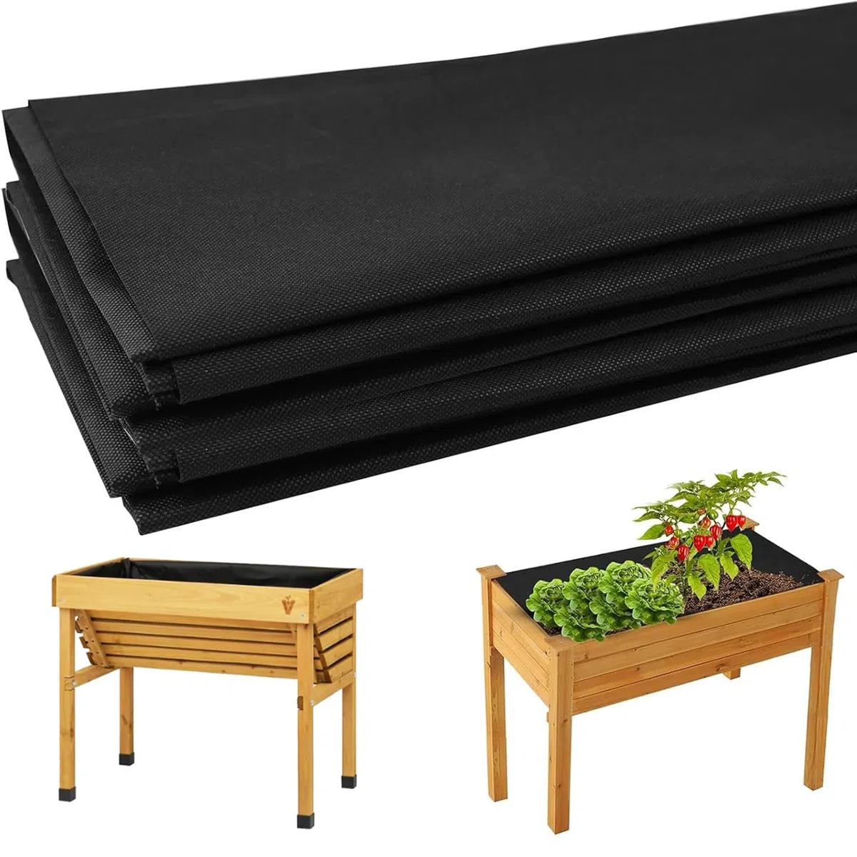 Doublure en tissu non tissé pour jardinière surélevée, bac de fleurs pour plantes, herbes aromatiques, bac de culture d'extérieur robuste (160 cm x 210 cm)