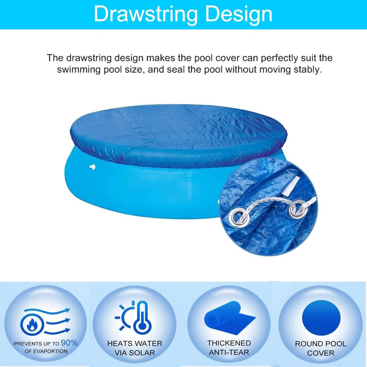 Bâche Ronde pour Piscine Hors Sol, Bâches de Protection pour Piscines Gonflables, Couverture de Piscine (183cm/6ft)