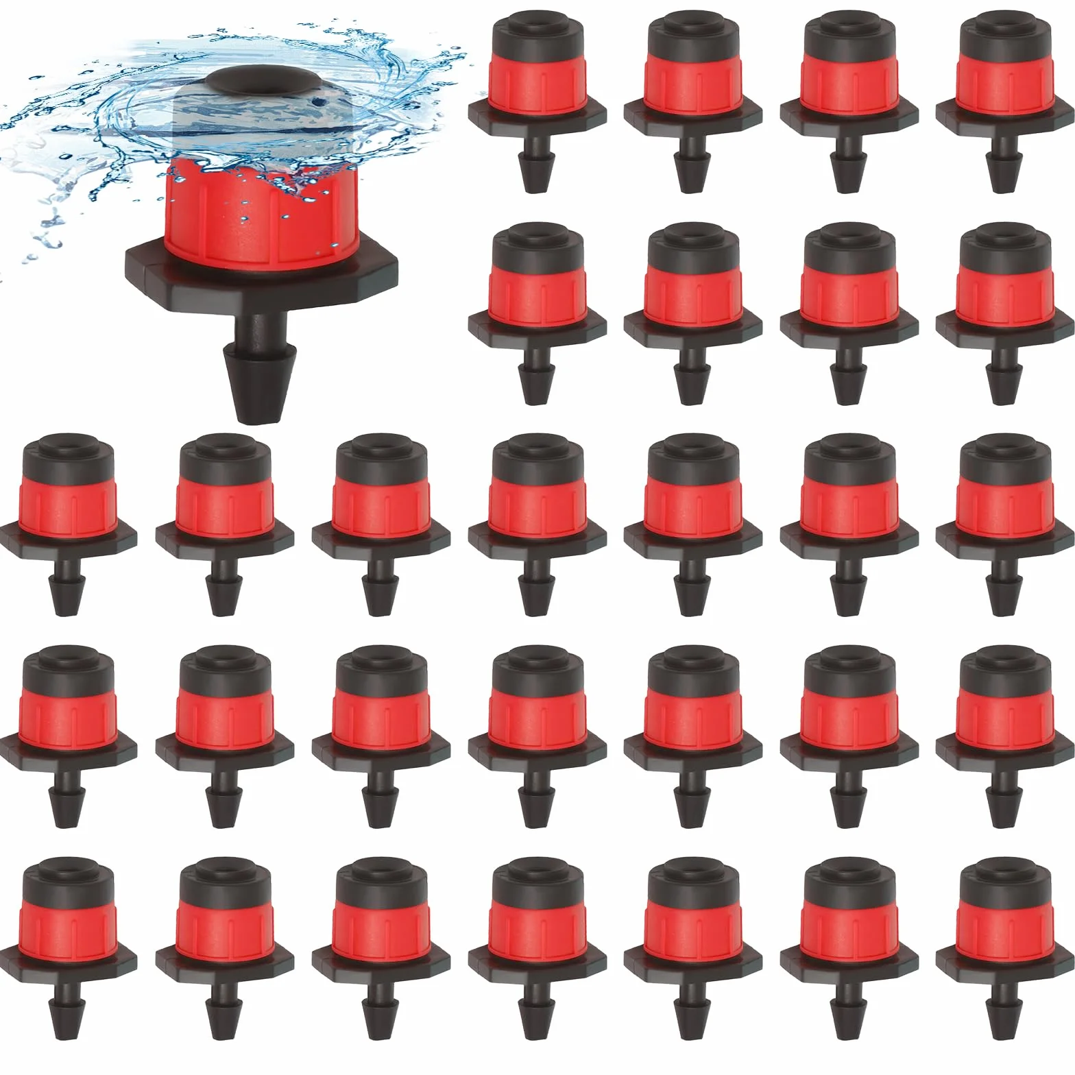 TOROKOM 200Pcs 1/4" Goutteur Irrigation, pulvérisateur à débit d'eau Vortex à 360 degrés pour Pot Plante Jardin Serre Potager Gazon (Rouge)