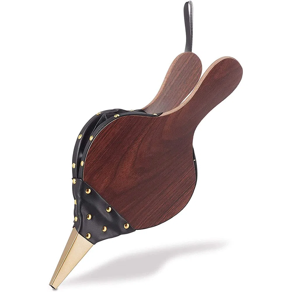 Souffleur d'Air en Bois avec Buse en Fonte, Cheminée Manuel avec Cordon Suspension pour Barbecue, Camping Plein Air (Marron)