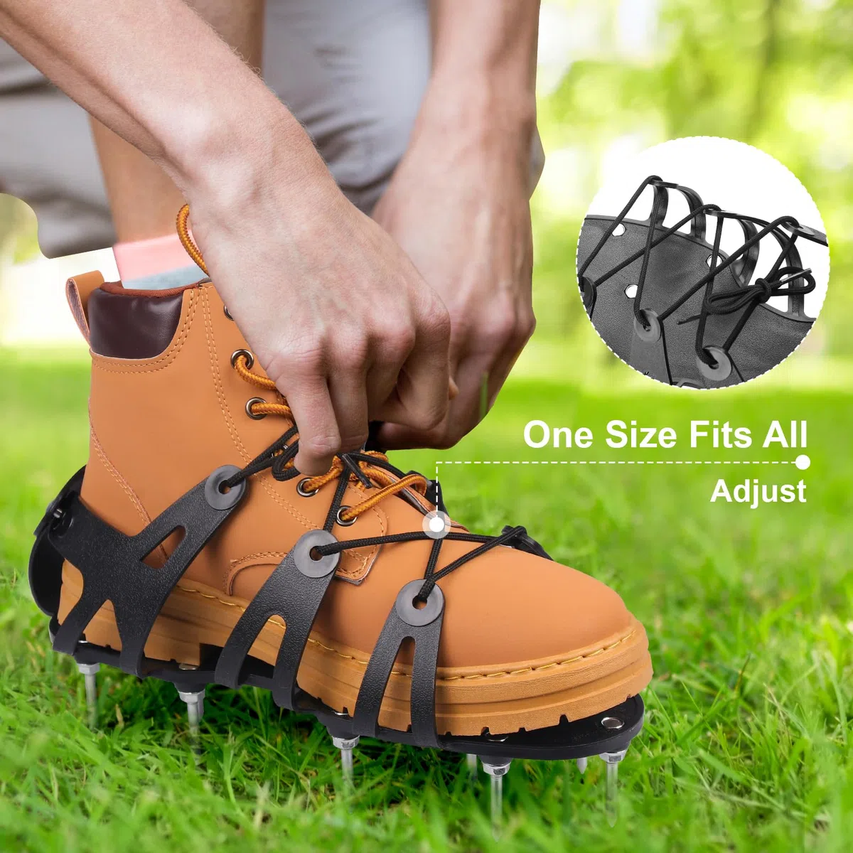 Aérateur Pelouse Chaussure, Chaussures À Ongles pour Gazon avec 26 Pointes en Acier Inoxydable, Aérateur de Pelouse avec Sangles Réglables, Aerateur Gazon Chaussures pour Herbe Jardin Patio (Noir)