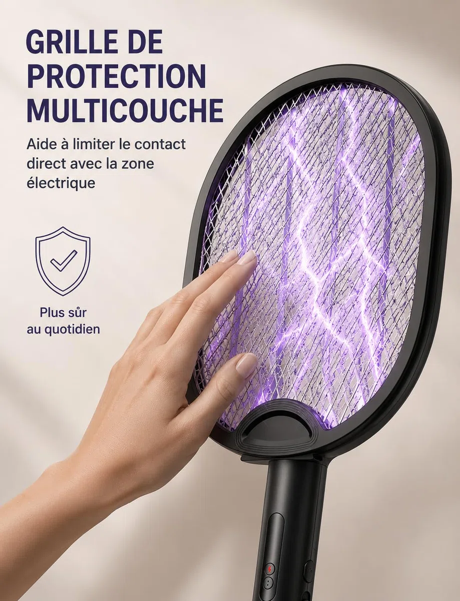 WOCVRYY Raquette Moustique Electrique Insectes 4000V - Pliable USB-C Rechargeable 1800mAh Electric Insect Racket Tapette à Mouche Électrique Murale - Noir