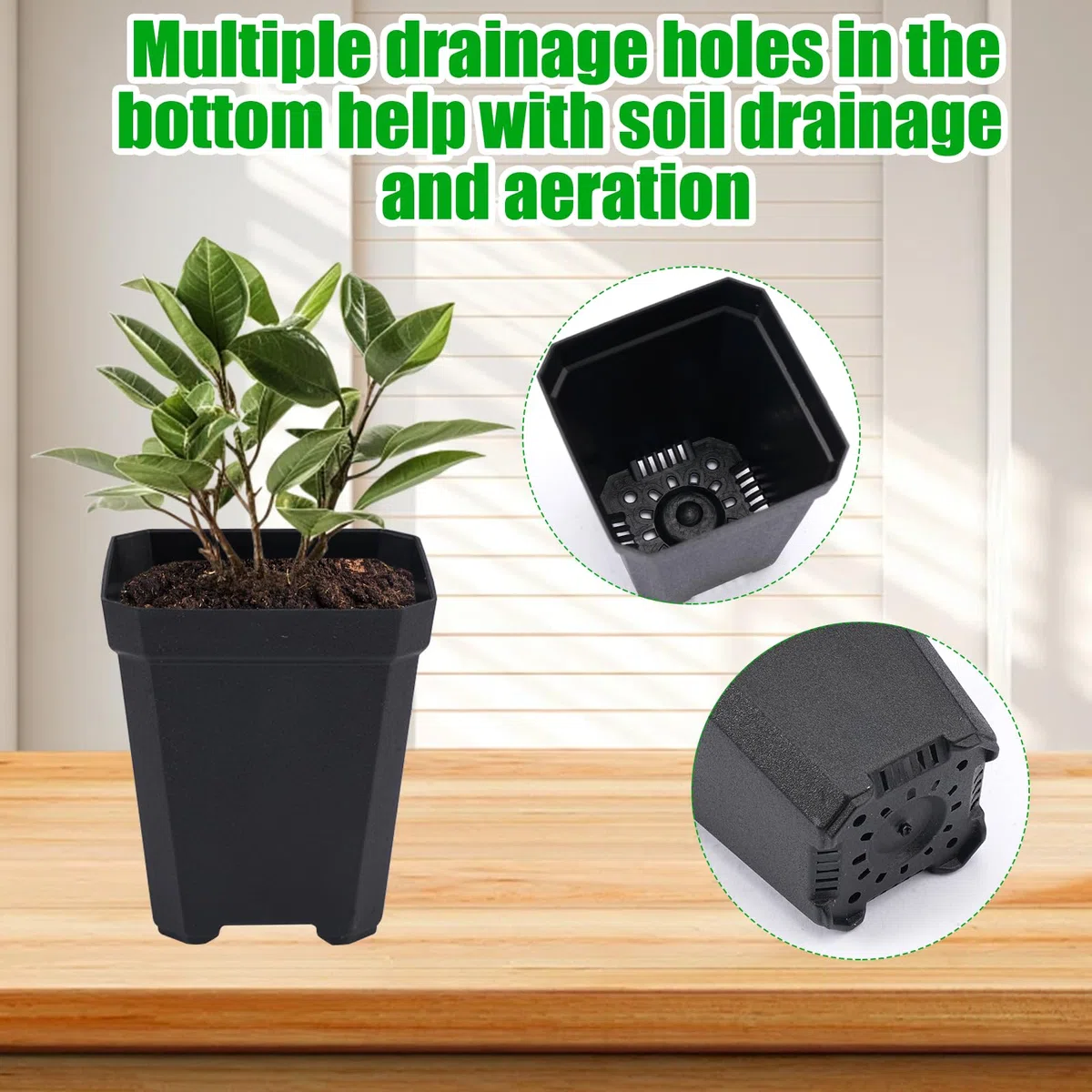 Lot de 100 pots de culture, carrés, en plastique, de 5 cm, avec fond perforé, pour différentes plantes, semis, boutures, greffes, noirs