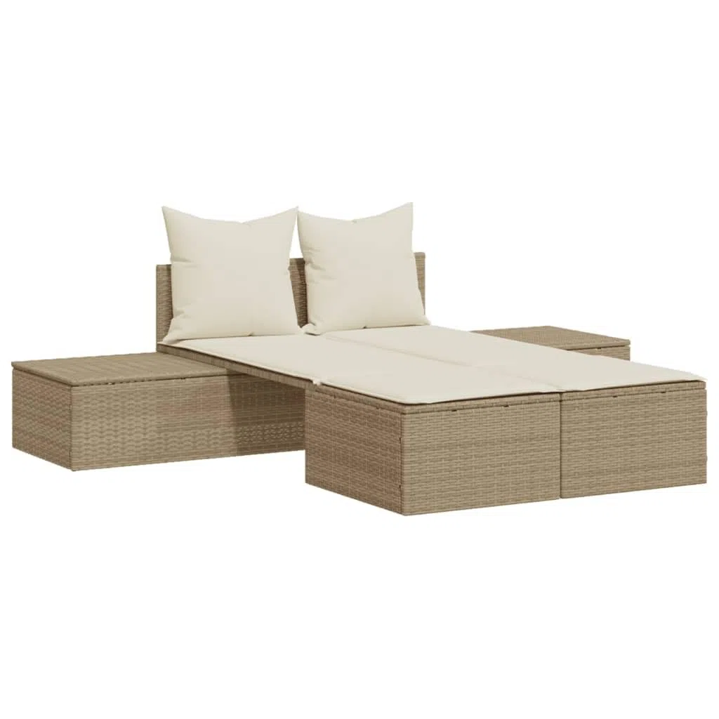 Tomostar Bain de Soleil, Chaise Longue Double Jardin Extérieur Transat pour Piscine avec Coussins Beige résine tressée