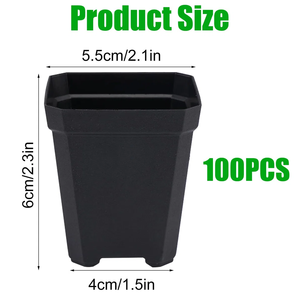 Lot de 100 pots de culture, carrés, en plastique, de 5 cm, avec fond perforé, pour différentes plantes, semis, boutures, greffes, noirs
