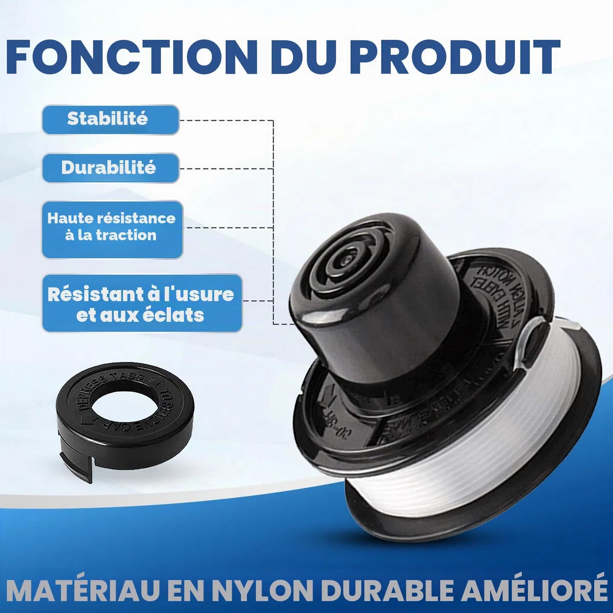 Bobine Fil Coupe Bordure Compatible avec A6226-XJ A6226 RS-136-BKP RS-136,Convient pour Black+Decker GL250,GL310,GL360,GL360SB,CST500,CST800,Ø1,65mm-6,1m(4 Bobine+1 Couvercle+1 Ressort)