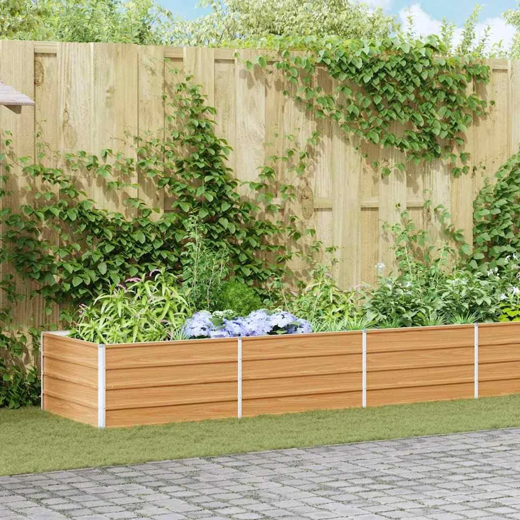 Jardinière surélevée marron clair - 480 x 80 x 45 cm - En acier galvanisé - Protection contre la rouille - Style industriel chic urbain - Design au sol ouvert - Montage facile pour