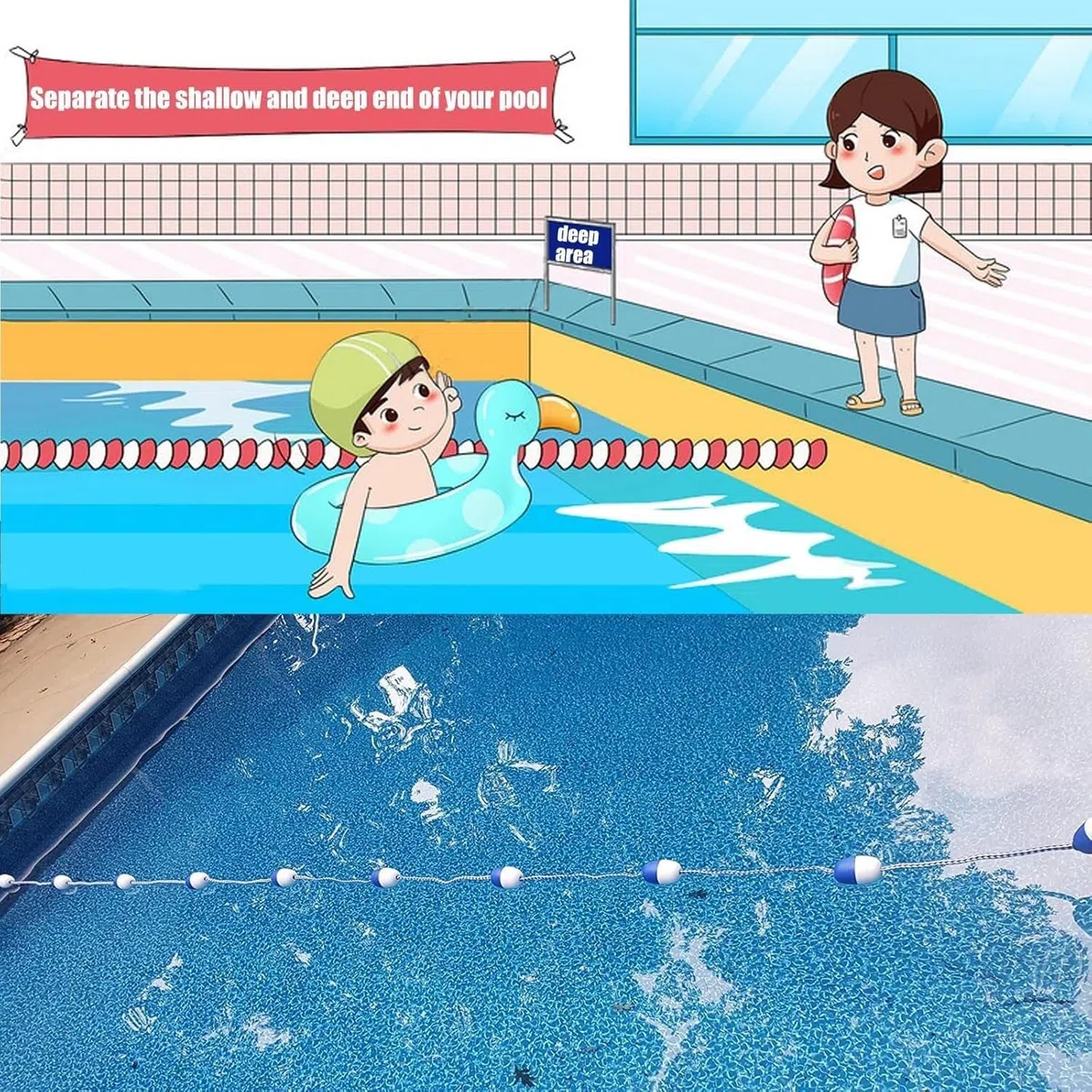 Séparateurs de sécurité flottants for piscines, lignes couloirs piscine bleues et blanches(12m)