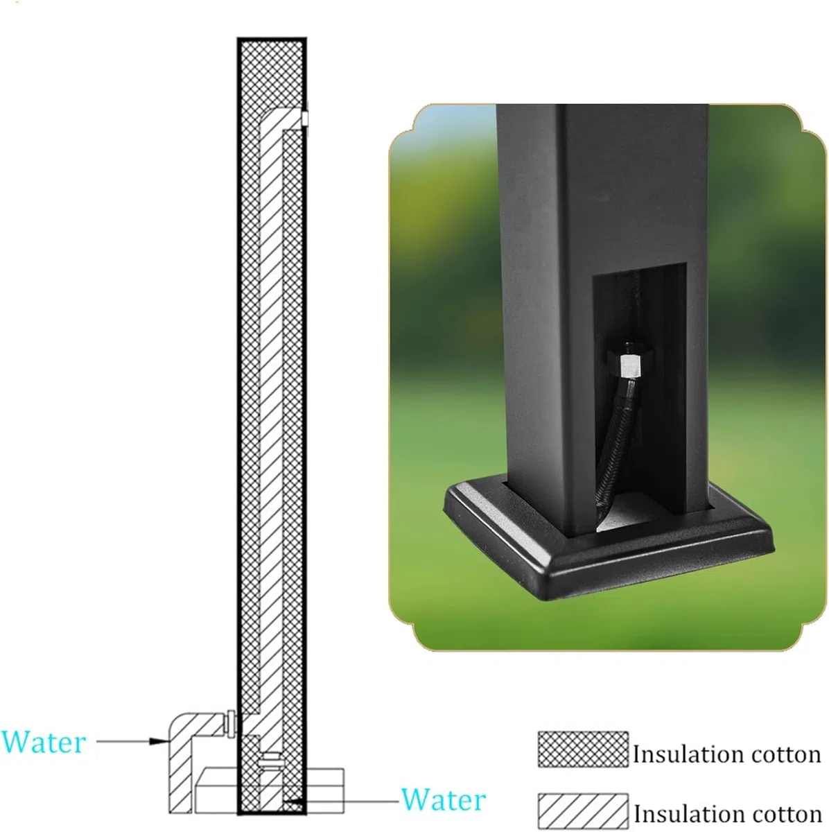 Colonne d'eau Noire De Jardin, Colonne d'eau Robinet Extérieur en Acier Inoxydable, Robinet Résistant Au Gel, Point De Puisage, Robinet D'écoulement, Point De Prélèvement d'eau,B,60CM