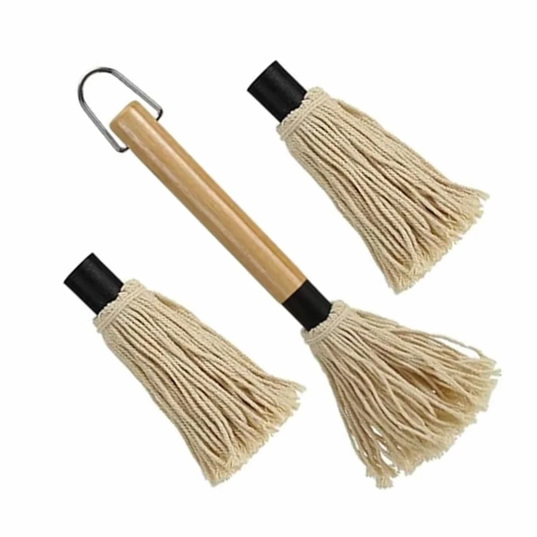 WUSJCOF Pinceaux pour Barbecue, 1 pièce, Brosse Professionnelle Sauces et Marinades, Manche en Bois Long (18 cm), 2 de Rechange Supplémentaires, BBQ MOP Cuisson et Cuisine Badigeonner