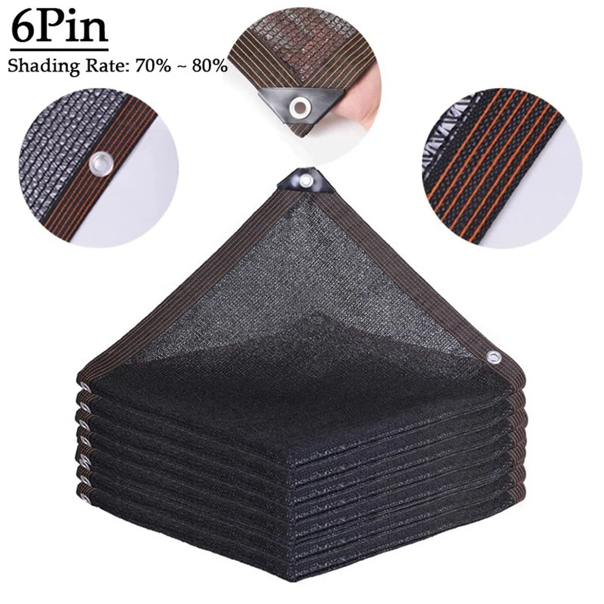 Voile d'ombrage en maille noire – Protection UV à 80 % – Pour jardin, piscine, abri auto – Tissu en résine avec design à 6 broches pour une installation facile