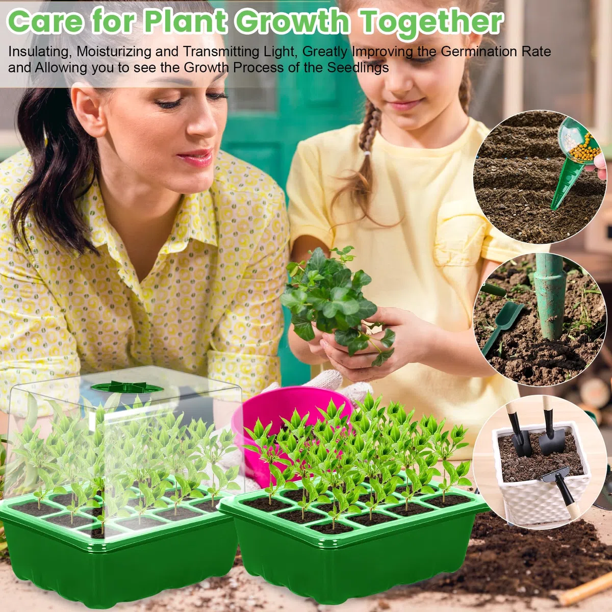 Mini Serre Intérieure pour Plantes, 10 Pièces 120 Cellules, Plateau de Semis avec Couvercle surélevé, Boîte de Pépinière pour Plantes Intérieure, Outils de Jardinage Inclus