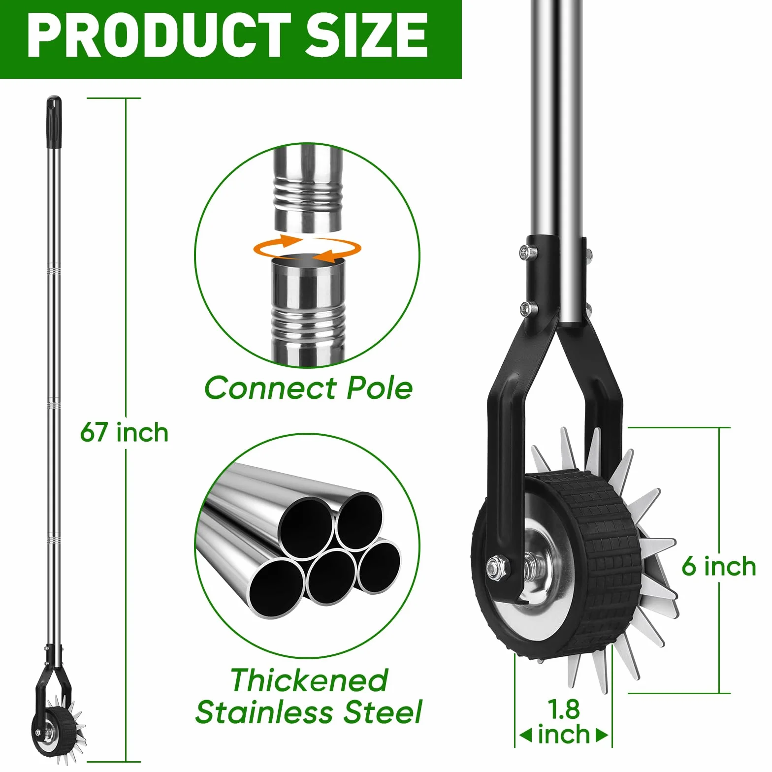 BlumWay 67 Pouces Coupe-Bordures Rotatif à Roue, cisaille rotative, Coupe-Bordures Manuel pour trottoirs, Longueur de 23,6" à 67", poignée résistante en Acier Inoxydable avec Lames/Gants tranchants