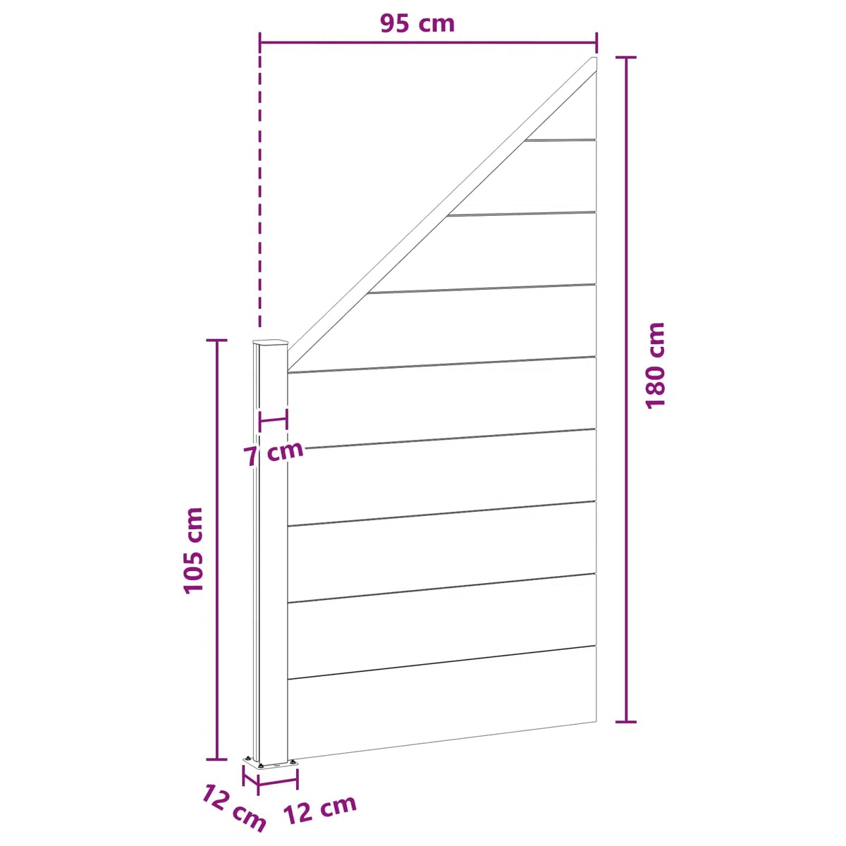 Panneau de clôture WPC et aluminium gris 95 x 180 cm avec poteau, lame rigide pour jardin terrasse balcon, barrière palissade occultant pour séparation et intimité extérieure