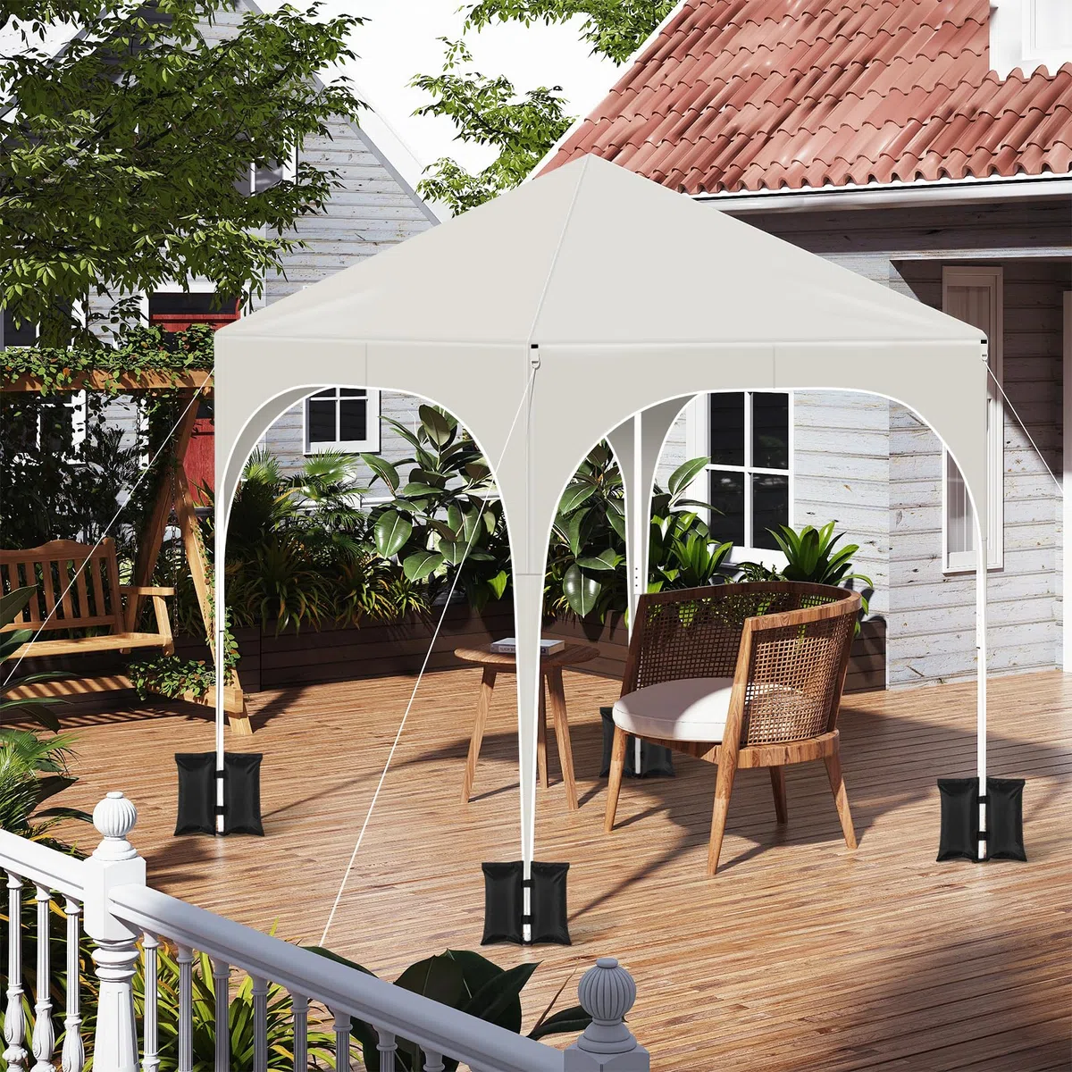 WOLTU Tonnelle Pliable 2x2m Pavillon avec 4 parois avec Sacs de Sable Beige
