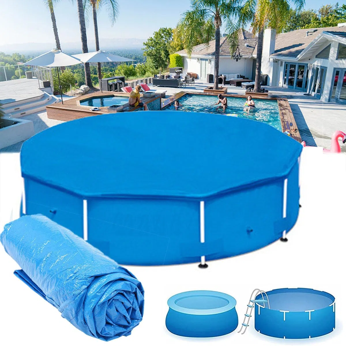 Bâche Ronde pour Piscine Hors Sol, Bâches de Protection pour Piscines Gonflables, Couverture de Piscine (183cm/6ft)