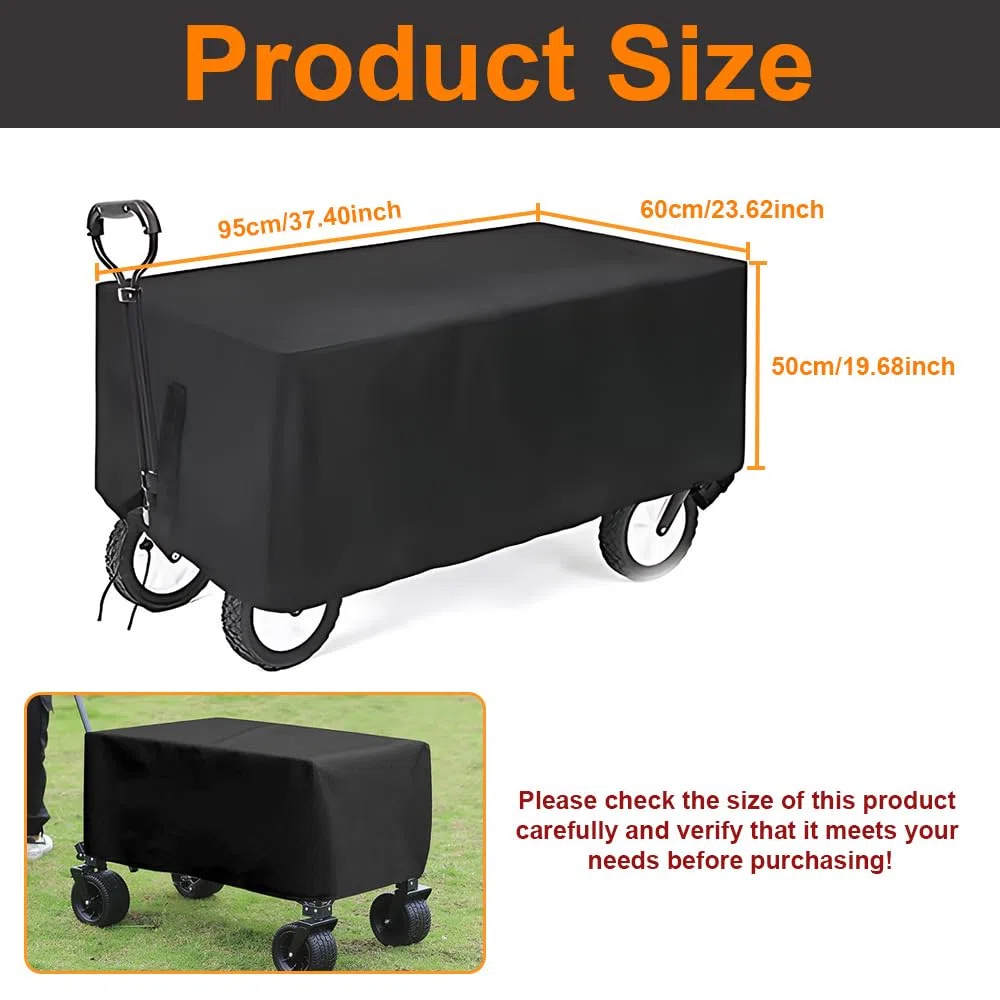 Housse de Chariot à Main Pliable, Housse pour Chariot de Jardin, Utilitaire en Tissu Oxford - Imperméable, Coupe-Vent - Noir (95 x 60 x 50 cm)