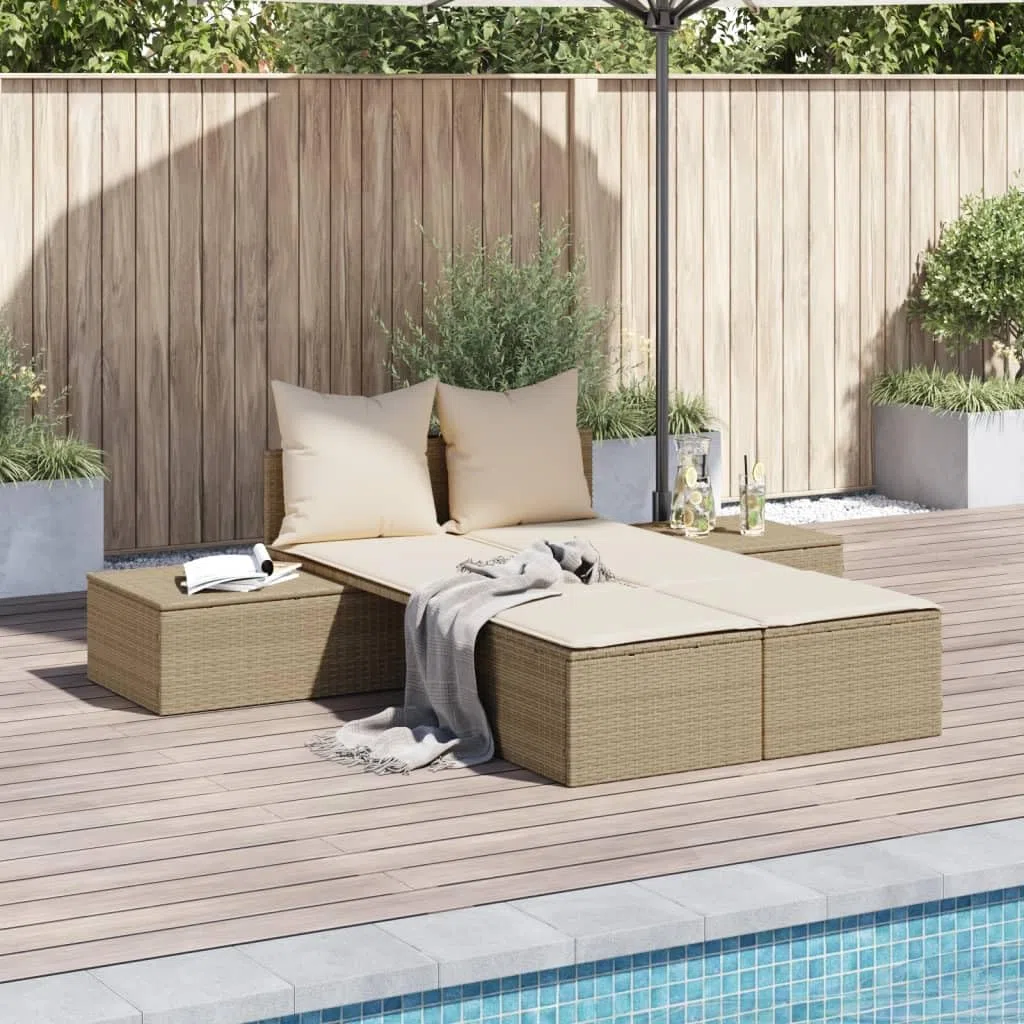 Tomostar Bain de Soleil, Chaise Longue Double Jardin Extérieur Transat pour Piscine avec Coussins Beige résine tressée