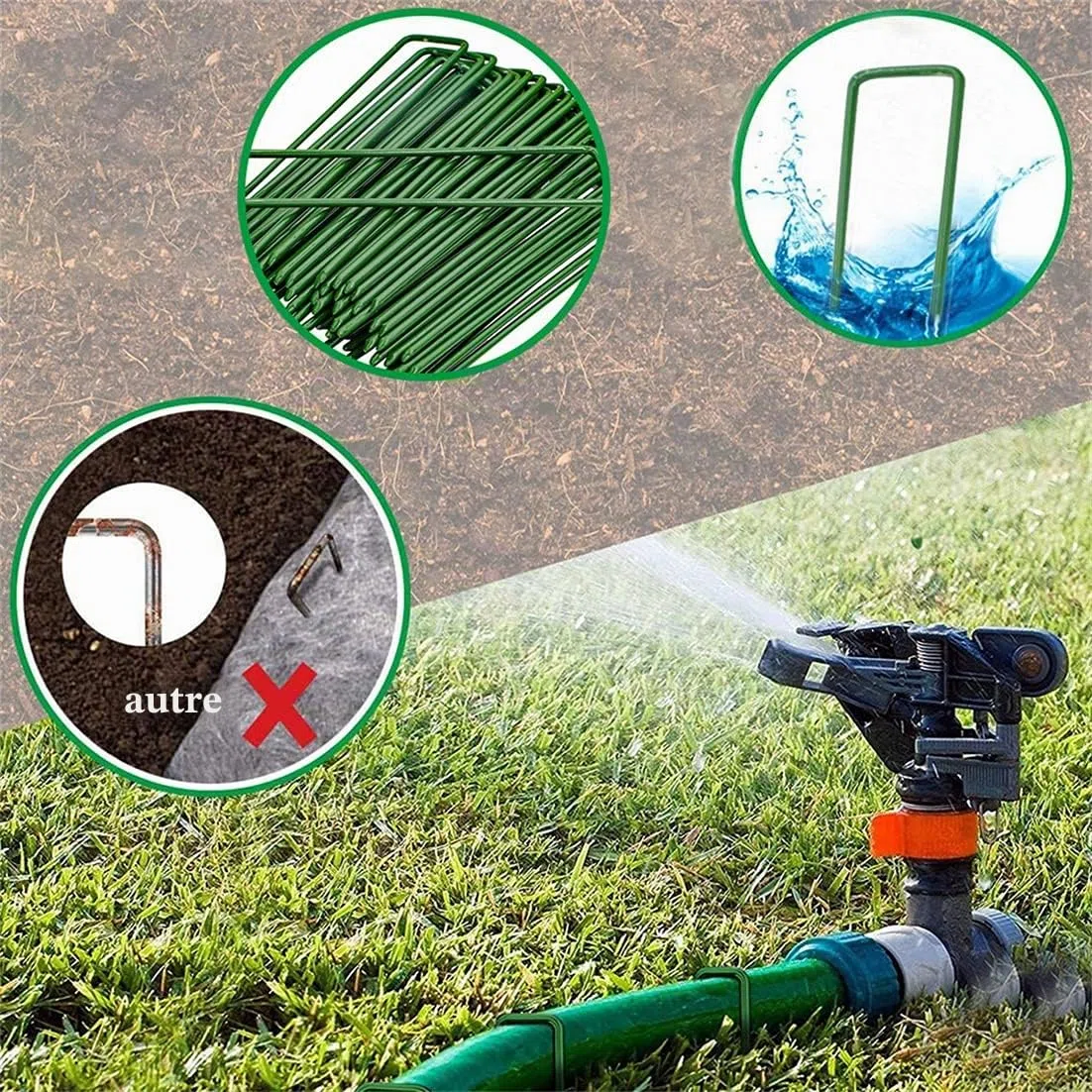 Lot de 40 piquets d'ancrage de jardin pour sécuriser le gazon - Piquets en acier en forme de U - Piquets de tente pour lutter contre les mauvaises herbes - Membrane de paysage - Filet de gazon