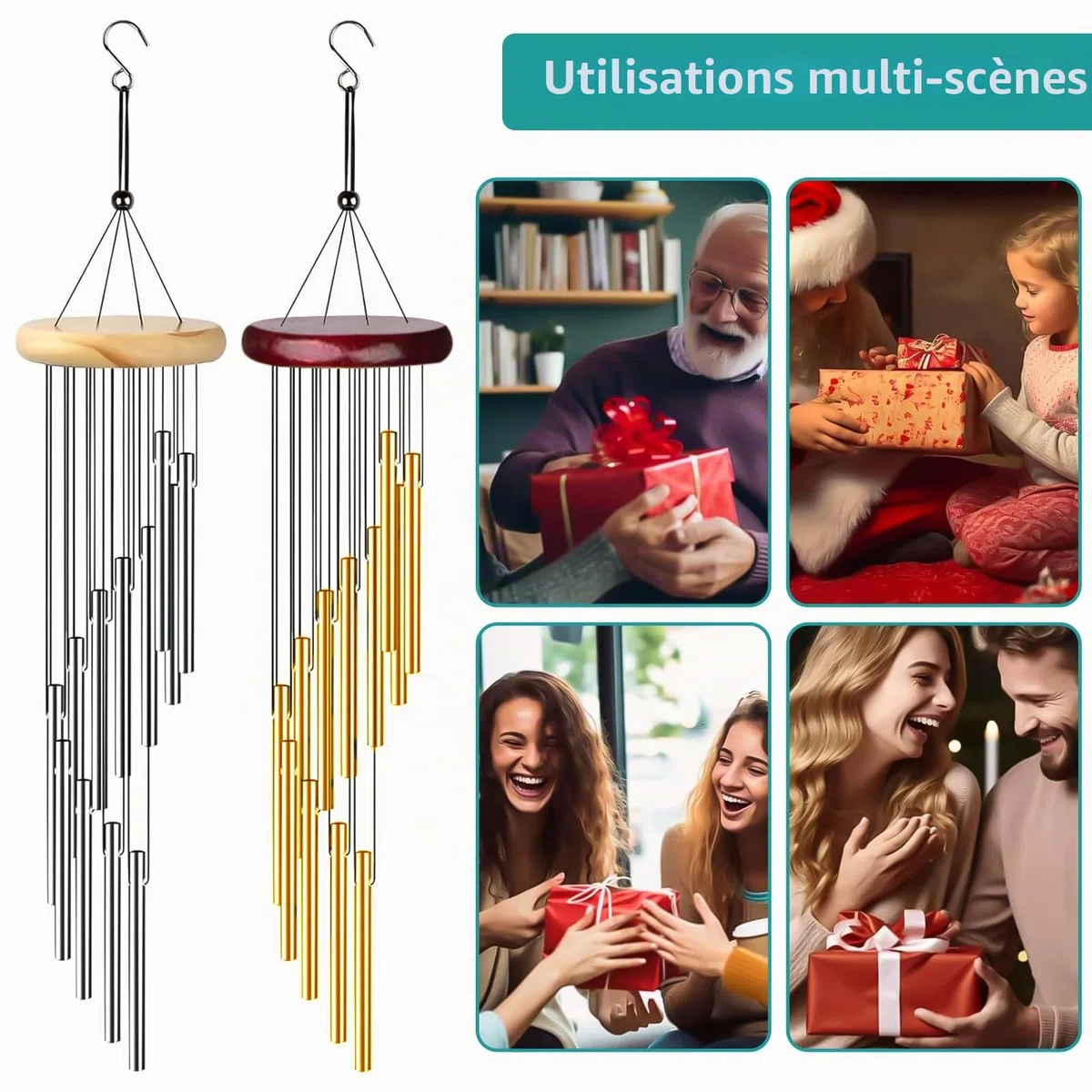 2 Pièces Carillon, Carillon à Vent avec 24 Tubes en Alliage D'aluminium, Carillon a Vent pour aux Jardins, Patios, Arrière-Cours et à la Décoration de la Maison