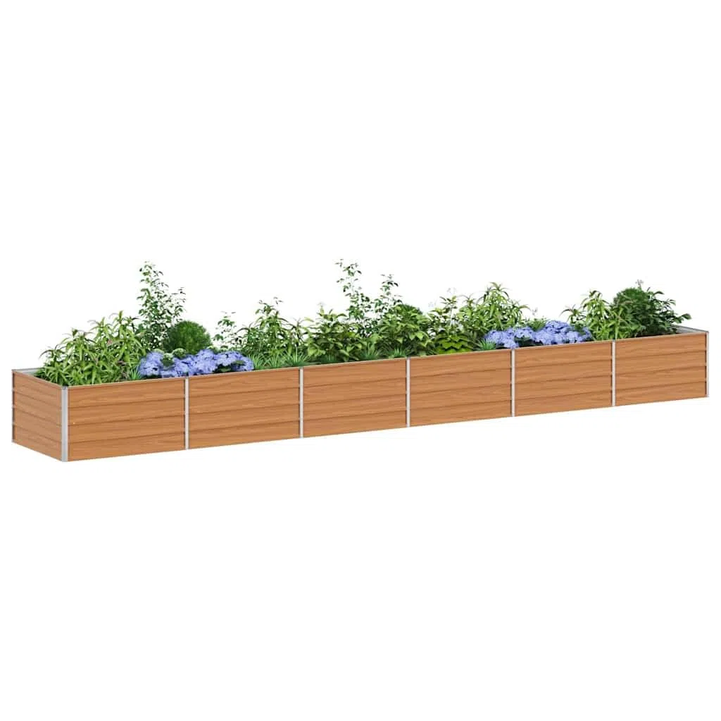 Jardinière surélevée marron clair - 480 x 80 x 45 cm - En acier galvanisé - Protection contre la rouille - Style industriel chic urbain - Design au sol ouvert - Montage facile pour