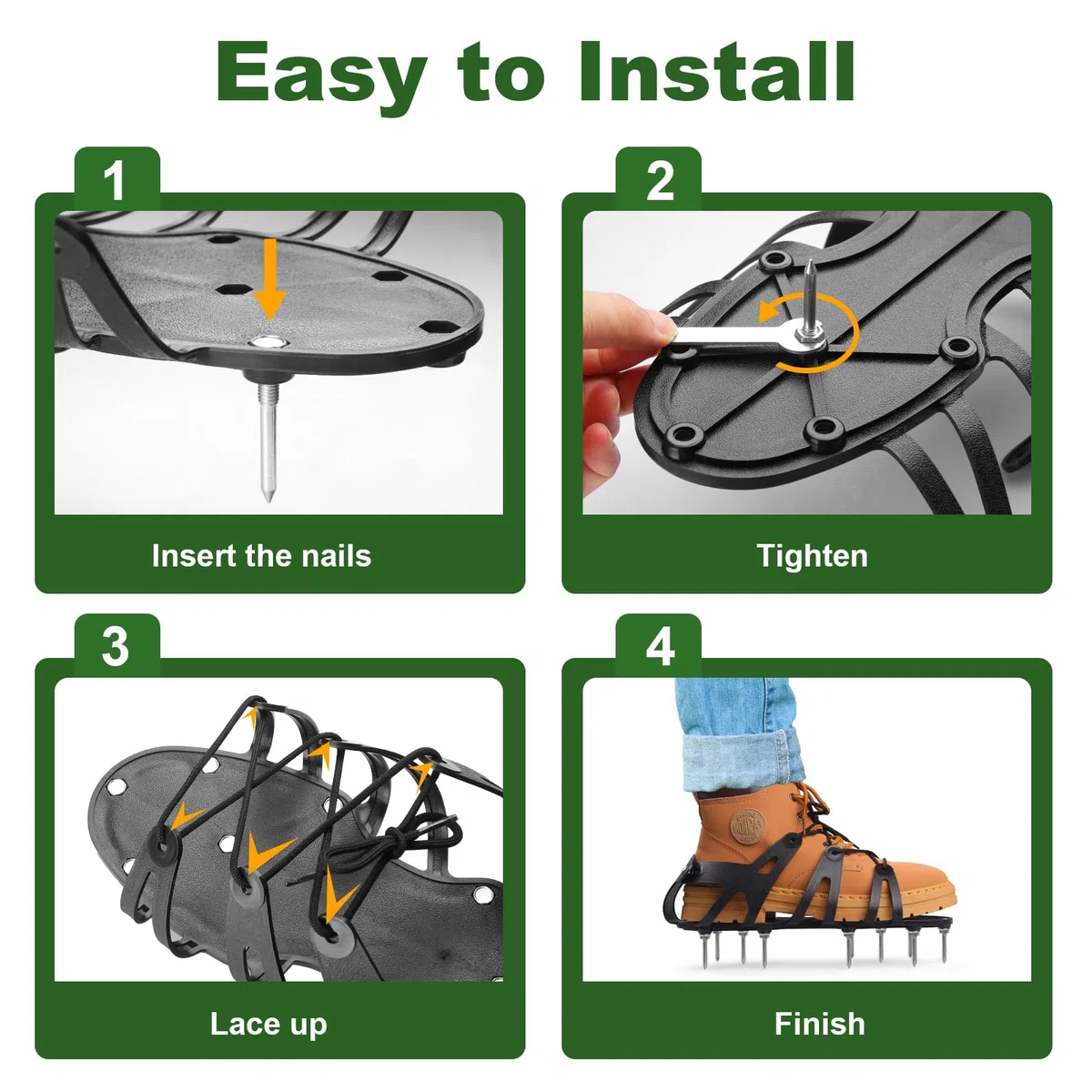 Aérateur Pelouse Chaussure, Chaussures À Ongles pour Gazon avec 26 Pointes en Acier Inoxydable, Aérateur de Pelouse avec Sangles Réglables, Aerateur Gazon Chaussures pour Herbe Jardin Patio (Noir)