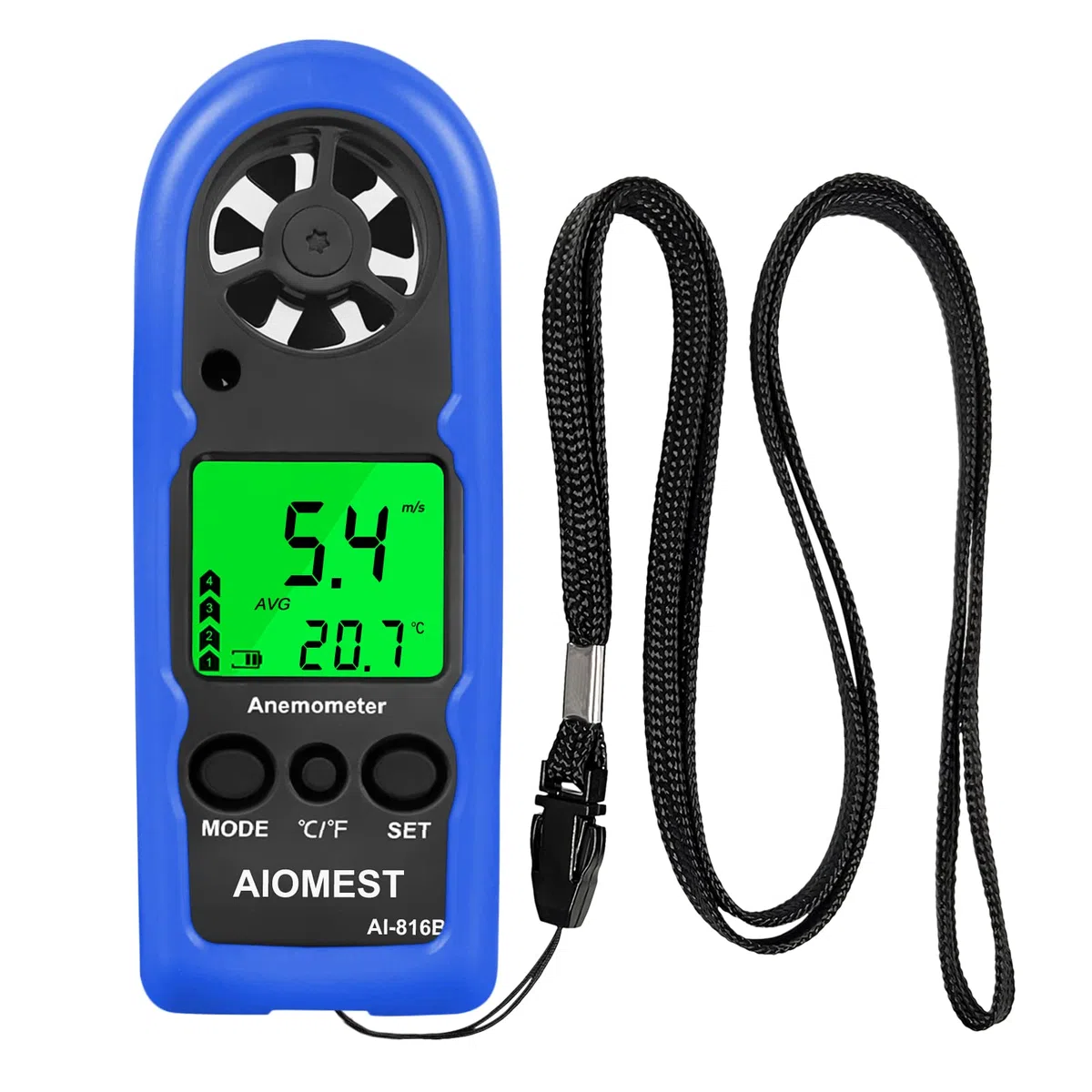 Anémomètre Numérique Portable AIOMEST AI-816B - Mini Anémomètre de Poche Mesure Vitesse du Vent 90km/h, Température- Haute Précision ±5% - Pour HVAC, Voile, Tir, Drone, Golf, Randonnée