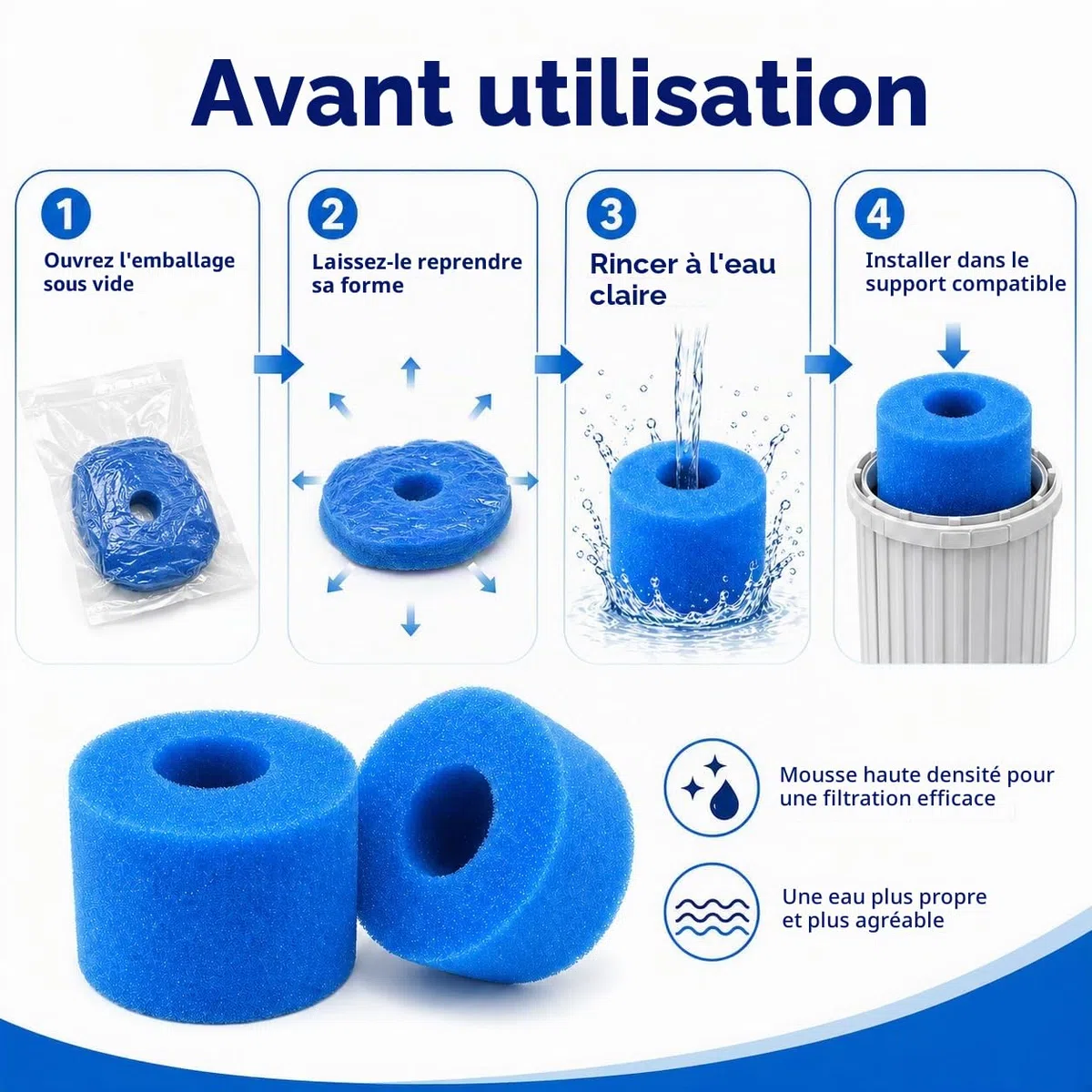 Lot de 6 Filtres Mousse Piscine 108 x 40 x 73 mm, Cartouches Filtre Spa Lavables, Compatibles Intex Type S et Bestway Lay-Z-Spa, Éponge Filtrante pour Jacuzzi