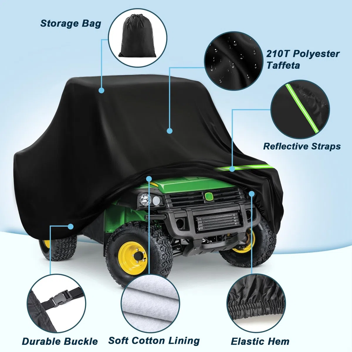 Gator Housse imperméable pour John Deere Gator HPX615E/HPX815E avec OPS/Cab, 210T soleil, pluie, UV, poussière, neige - Protection contre les intempéries - Housse de protection intégrale robuste avec