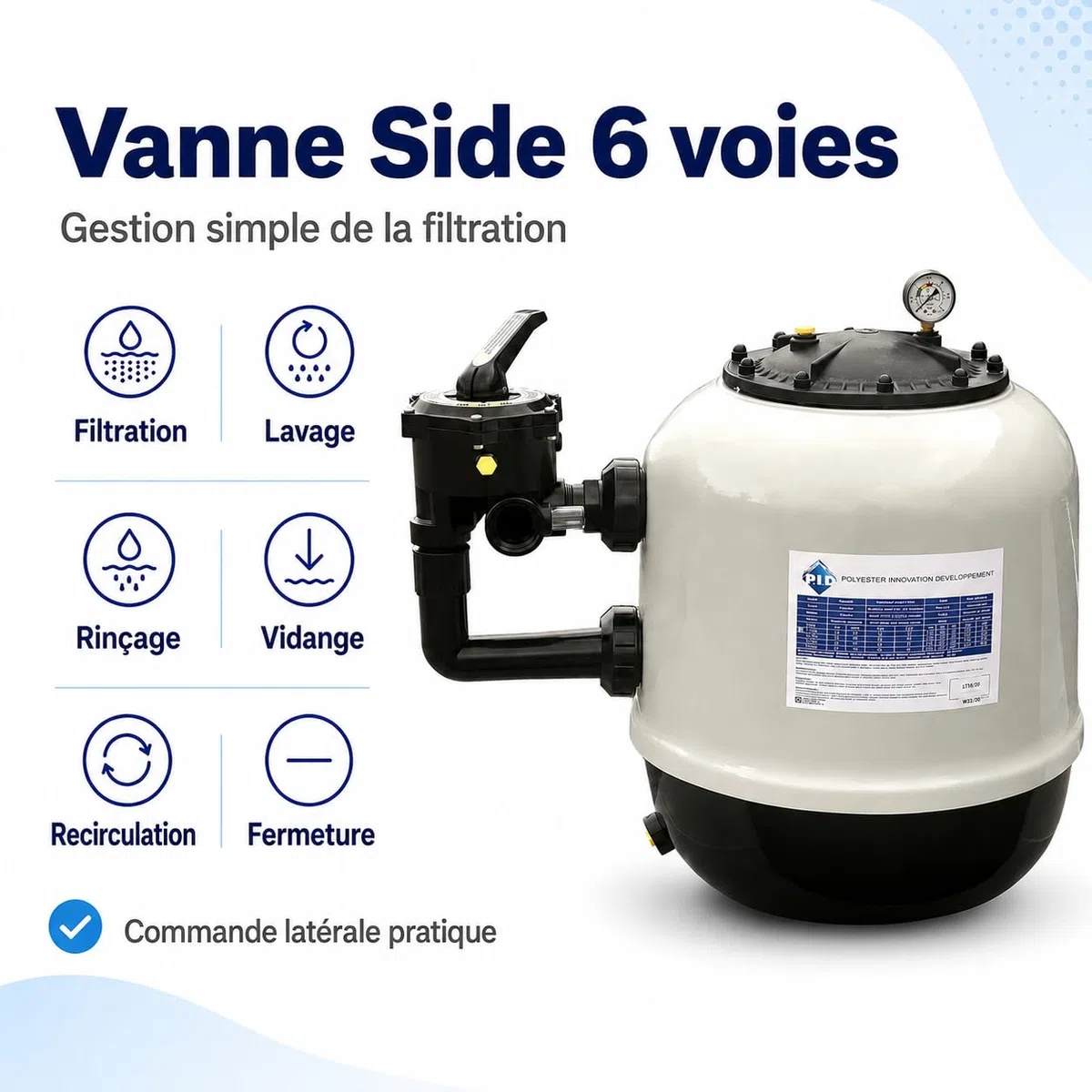 Hayward Filtre à Sable Piscine 10 m³/h – PID 50, vanne 6 Voies Side