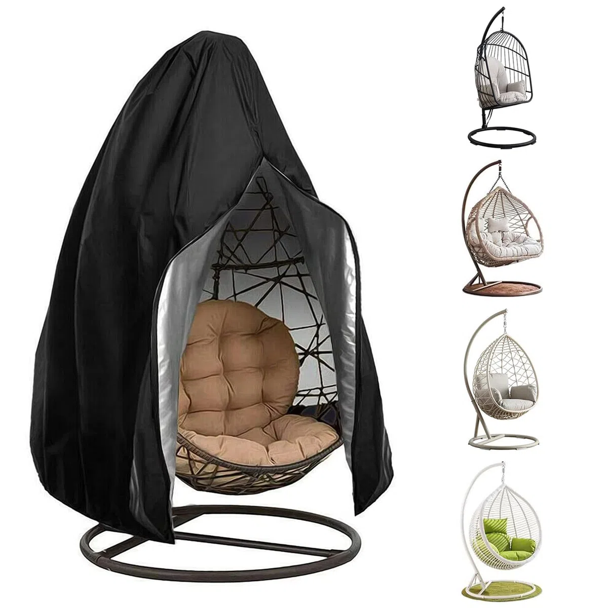 Housse de protection imperméable pour fauteuil suspendu : housse de protection Oxford avec fermeture éclair et cordon de serrage (115 x 190 cm)