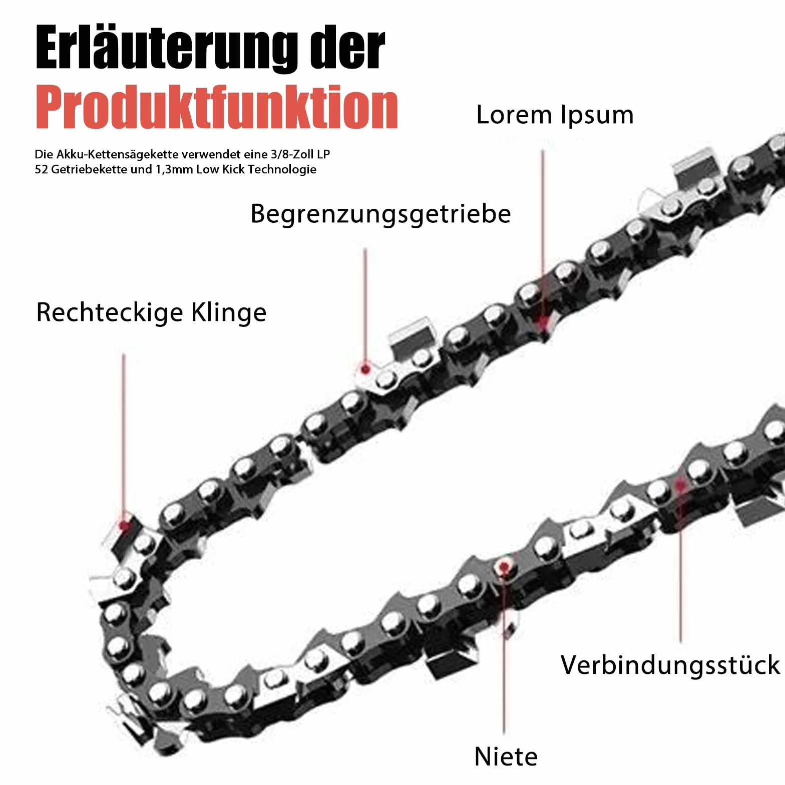 3 x Chaîne Tronçonneuse 35 cm, 3/8" LP 52 Maillons, Jauge 1,3 mm – Chaîne de Rechange Antirebond pour Guide 14 Pouces, Compatible avec Husqvarna Dolmar Einhell Makita Hitachi Oregon