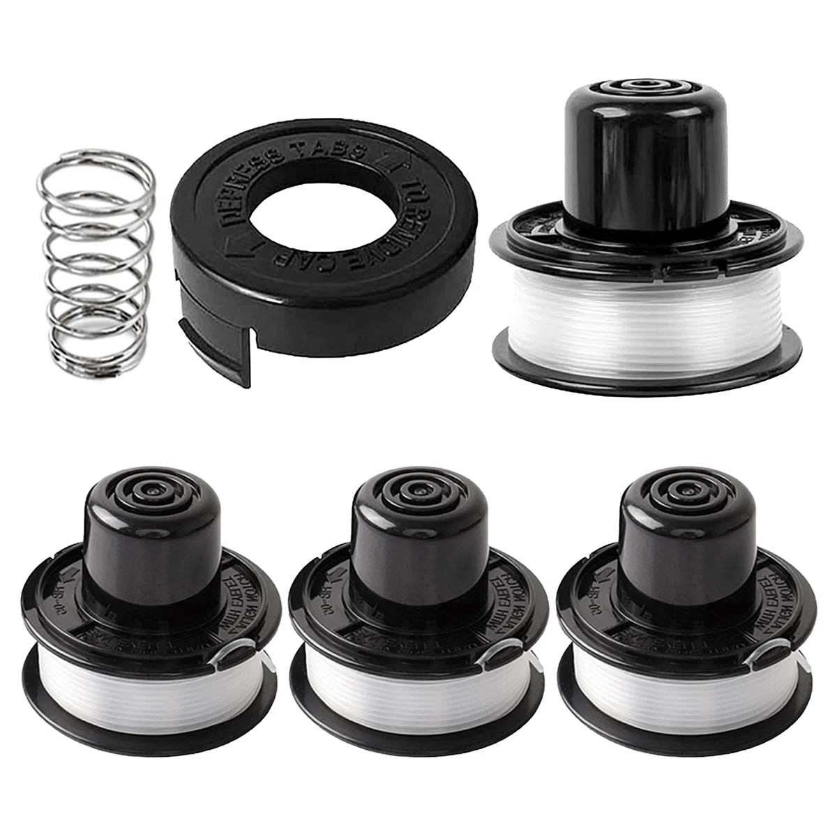 Bobine Fil Coupe Bordure Compatible avec A6226-XJ A6226 RS-136-BKP RS-136,Convient pour Black+Decker GL250,GL310,GL360,GL360SB,CST500,CST800,Ø1,65mm-6,1m(4 Bobine+1 Couvercle+1 Ressort)