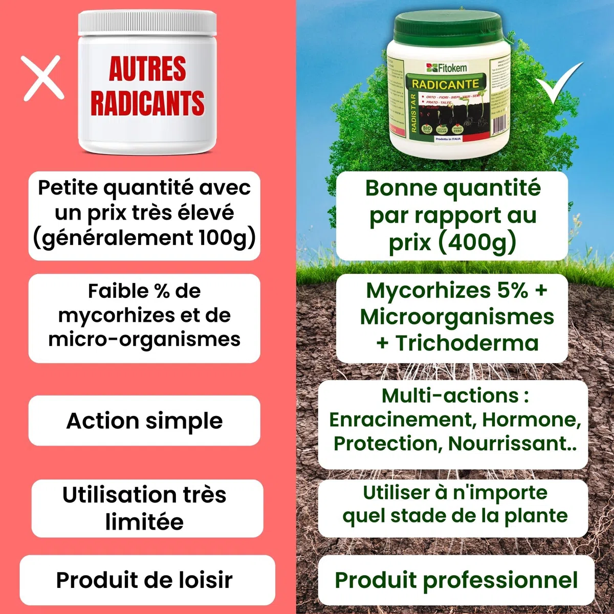 FITOKEM Radistar - Hormone de Bouturage Poudre (400 gr) Stimulateur de Racines Mycorhizes en Poudre Bio, Stimule la Production et la Croissance Naturelle des Racines, Made in Italy