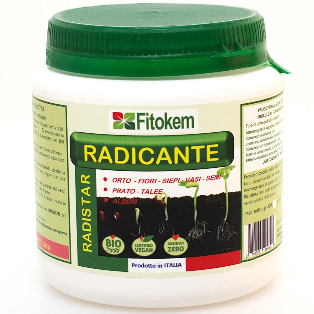 FITOKEM Radistar - Hormone de Bouturage Poudre (400 gr) Stimulateur de Racines Mycorhizes en Poudre Bio, Stimule la Production et la Croissance Naturelle des Racines, Made in Italy