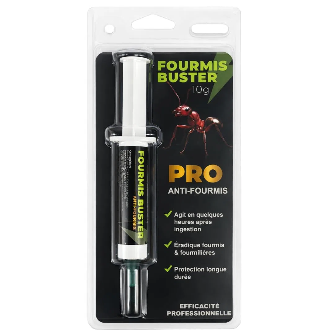Fourmis Buster Gel Anti-Fourmis, 10g, Traitement Intérieur et Extérieur, Prêt à l'Emploi, Action Ciblée sur la Colonie