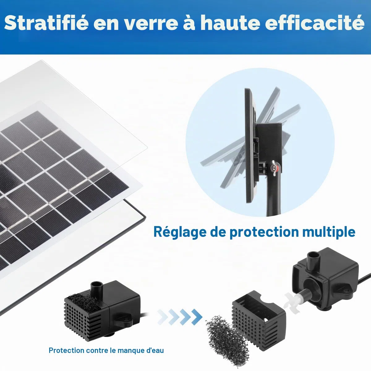LESOLEIL Pompe de Fontaine Solaire, 3.5w extérieur Bricolage Pompe à Eau Solaire avec 8 Buses pour Le Bain d'oiseau, arrière - Cour, Jardin et étang