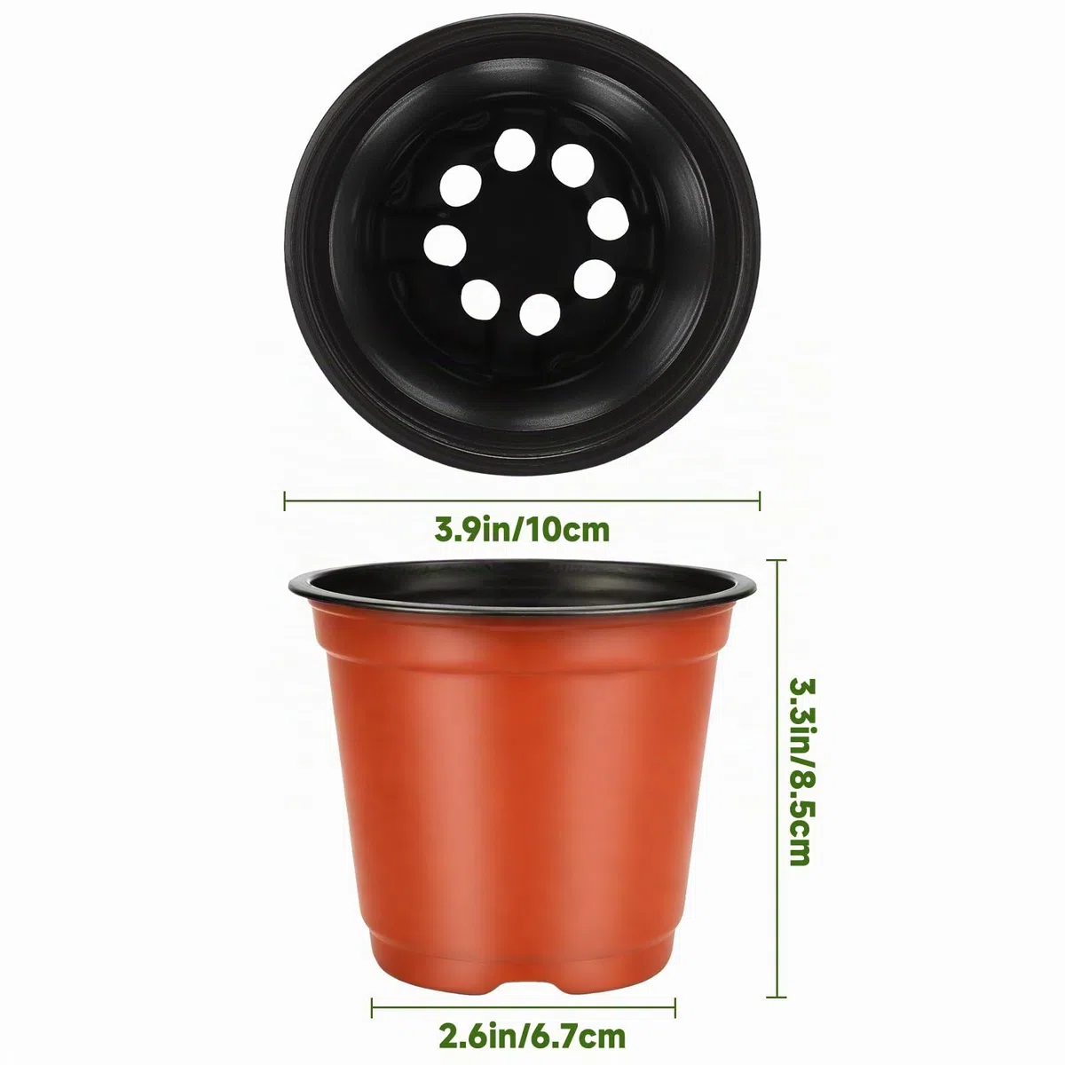 KINGLAKE 100 Pièces 10CM Pots de Fleurs,Pot pour Semis Exterieur,Pot Plastique Plante,Pot de Repiquage,Godets Semis pour Interieur-Rouge-Marron