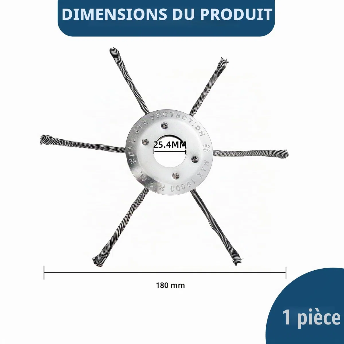 Brosse de désherbage 6 têtes 180 mm Fil d'acier robuste Accessoire pour débroussailleuse et tondeuse à gazon à essence