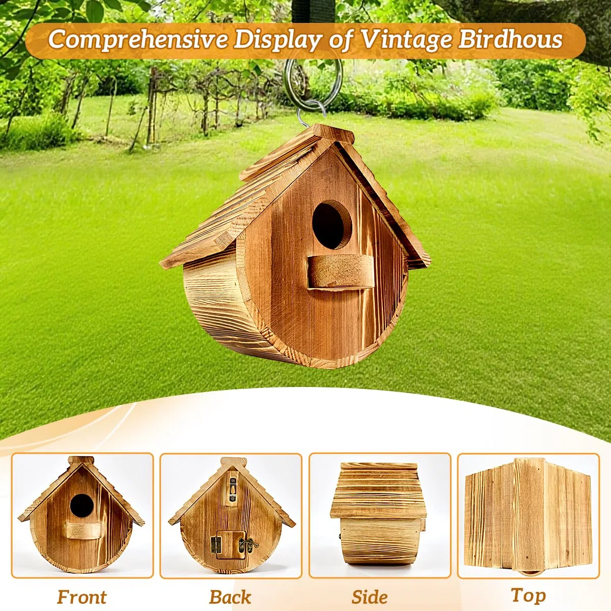 Hanging Bird, Nichoir Oiseaux Extérieur, Cabane Oiseaux à Suspendre avec Diamètre d'Entrée 4 cm, Maison Oiseau en Bois Naturelle, Nichoir Oiseaux de Jardins, pour Moineaux Mésanges Balcon