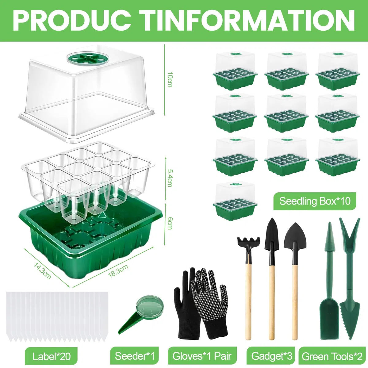 Mini Serre Intérieure pour Plantes, 10 Pièces 120 Cellules, Plateau de Semis avec Couvercle surélevé, Boîte de Pépinière pour Plantes Intérieure, Outils de Jardinage Inclus
