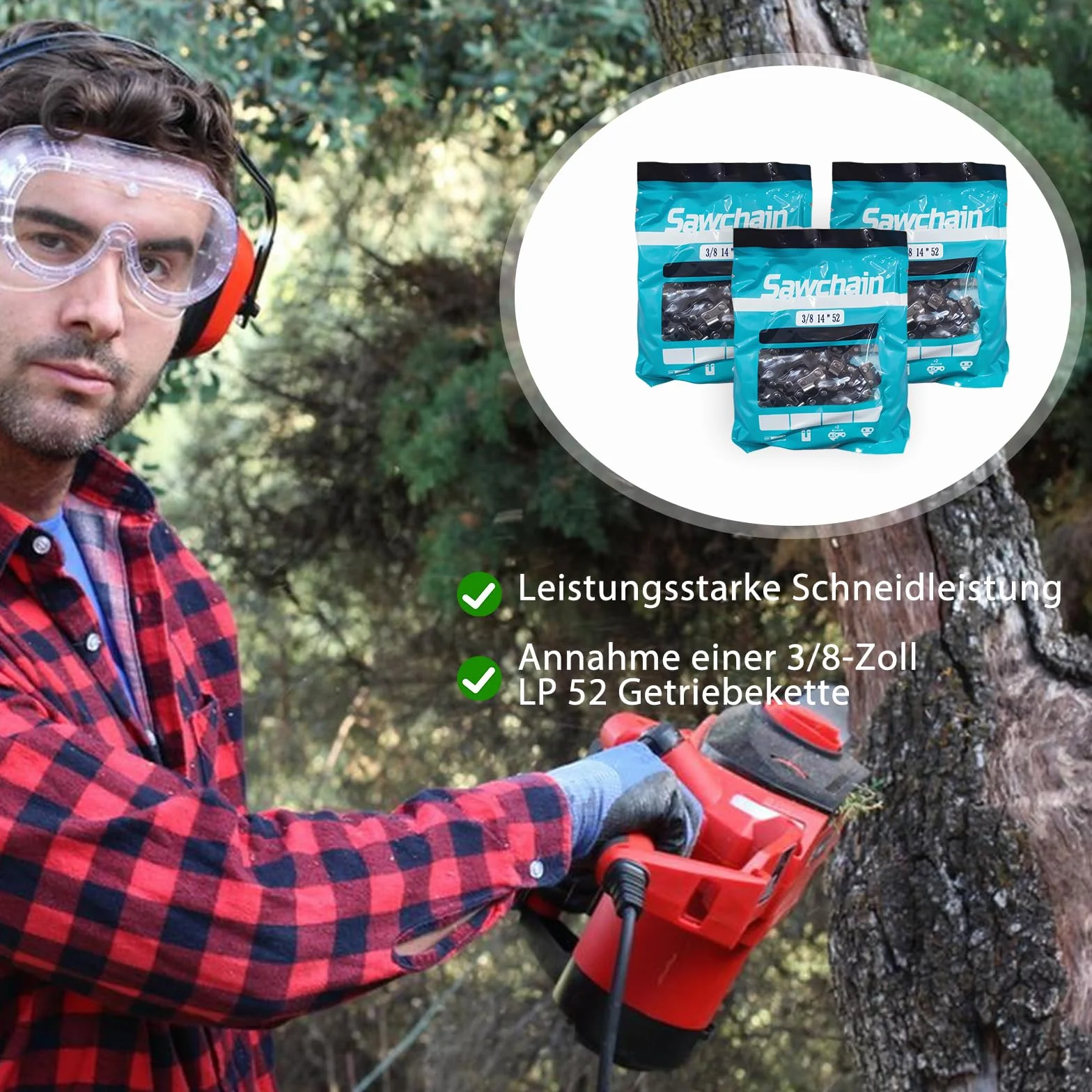 3 x Chaîne Tronçonneuse 35 cm, 3/8" LP 52 Maillons, Jauge 1,3 mm – Chaîne de Rechange Antirebond pour Guide 14 Pouces, Compatible avec Husqvarna Dolmar Einhell Makita Hitachi Oregon