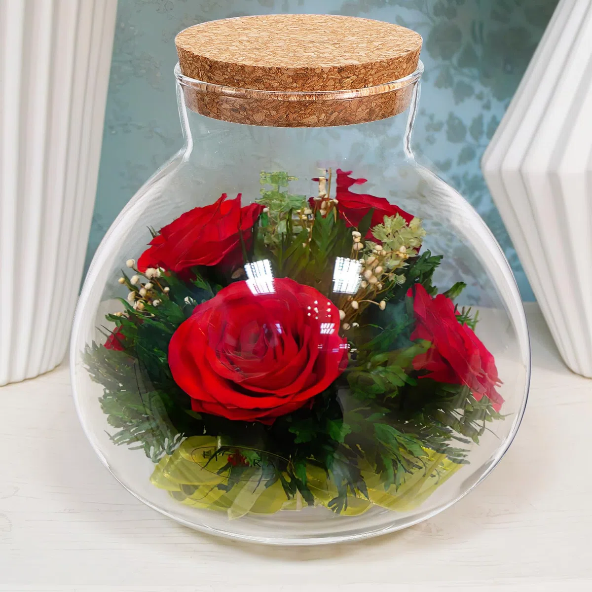 Ciieeo Bouteille Terrarium Ronde avec Bouchon en Liège en Verre Lisse sans Bavures, pour Décoration Intérieure et Stockage de Mousse