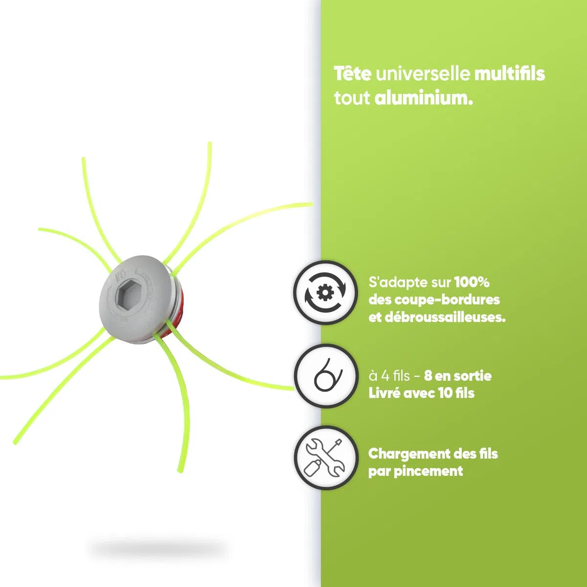 GREENSTAR - Tête Multifills Universel 4 Fils En Aluminium Pour Débroussailleuse Ou Coupe-Bordures Avec Alésage De 20 et 25,4mm - Pour Fil Nylon Ø 3,3