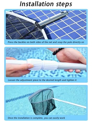 Épuisette de piscine robuste avec maille fine pour le nettoyage de la piscine, convient aux poteaux standard