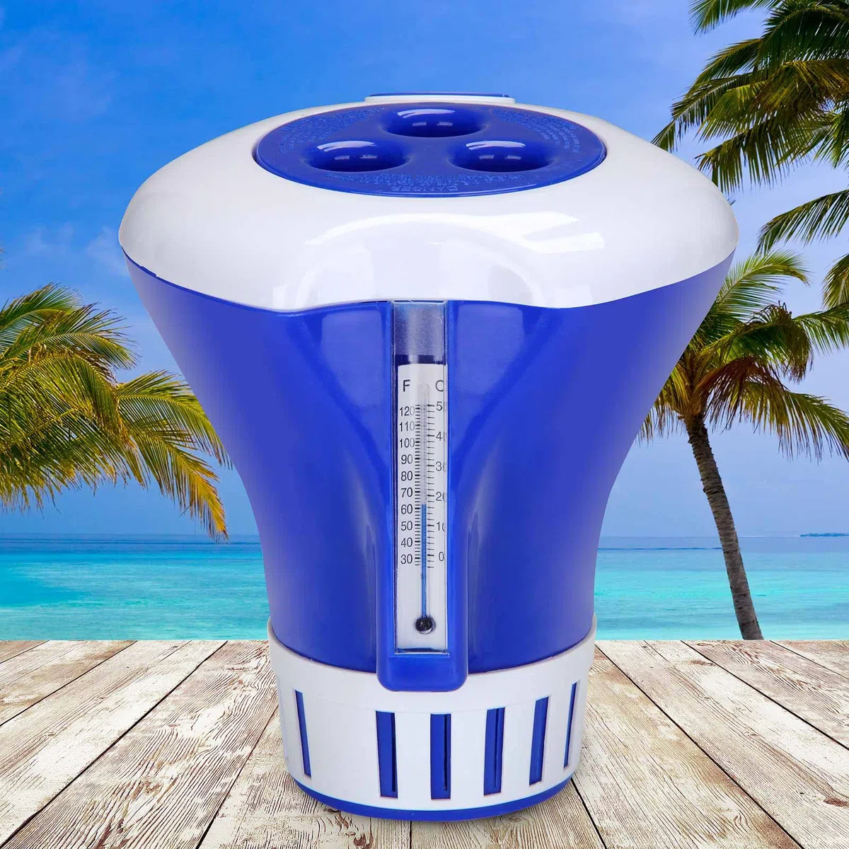 Deuba Diffuseur de Chlore et Brome pour piscines Ø 17cm Distributeur Flottant avec thermomètre doseur Spa pataugeoire