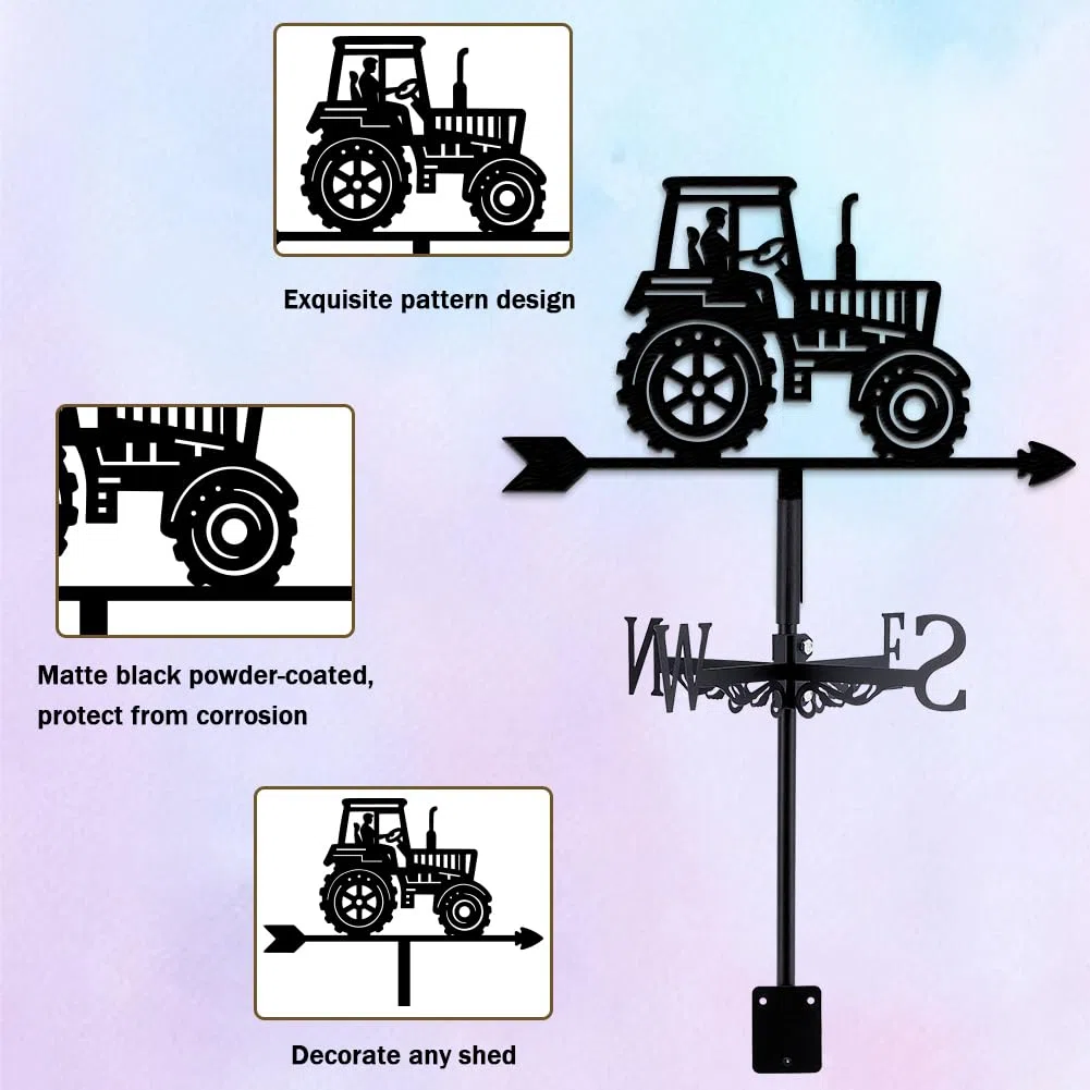 Girouette en métal pour tracteur agricole, indicateur de direction du vent de jardin extérieur avec finition antirouille pour toit, abri de jardin, cour et patio