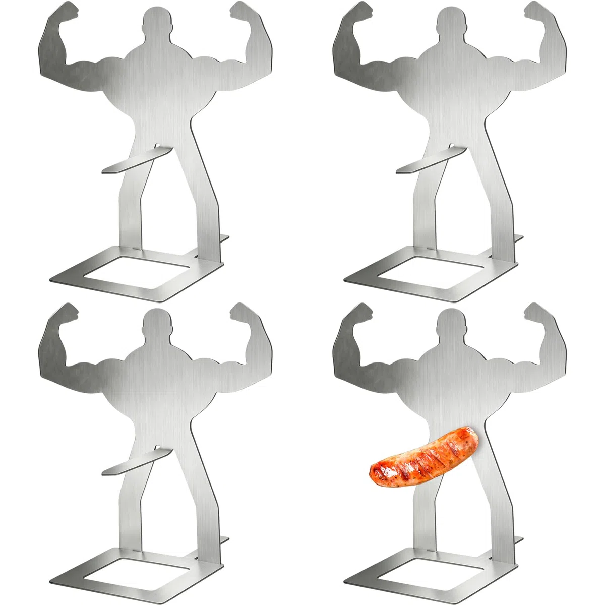 Bekecidi Lot de 4 Porte Saucisses en Acier Inoxydable Accessoires Barbecue | Support Barbecue Rigolo en Forme de Petit Homme, Accessoire de Grill Portable pour Hot Dogs, Support Saucisse Barbecue
